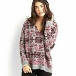 American Eagle Hooded Sweater Aztec Print 100% Cotton Boho Size Small